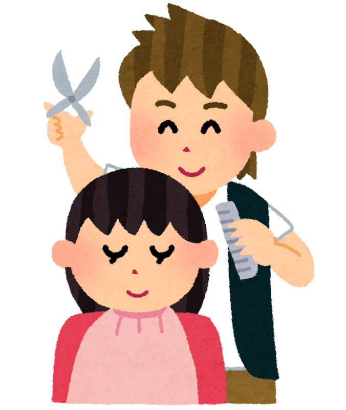 美容師さんがカットしているイラスト