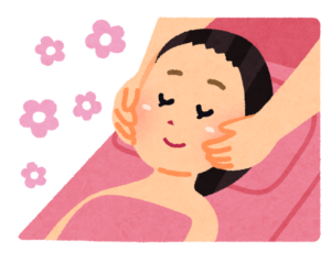 エステで顔のマッサージを受ける女性のイラスト
