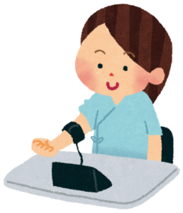 健康診断で血圧を測る女性のイラスト