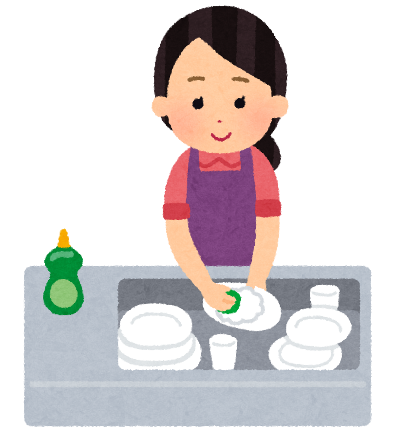 食器を洗っている女性のイラスト