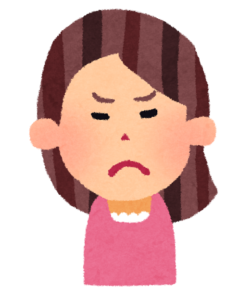 食いしばってしかめっ面になっている女性のイラスト
