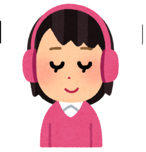 ヘッドホンで聴いている女性のイラスト