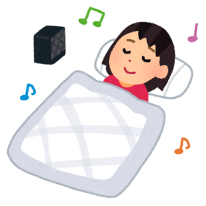音楽を聴きながら眠っている女性のイラスト