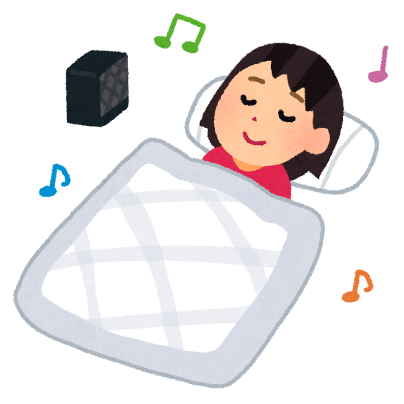 音楽を聴きながら眠っている女性のイラスト